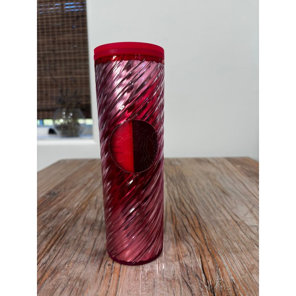 Starbucks 2022 Holiday Candy Cane Swirl Acrylic Travel Tumbler 16oz Red NEW